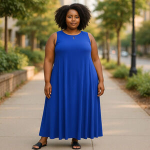 Susan Graver Everyday Blue Liquid Knit Maxi Tank Dress Size 1X